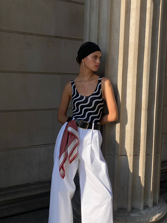 BERLIN - White Cotton Twill Pleated Trouser